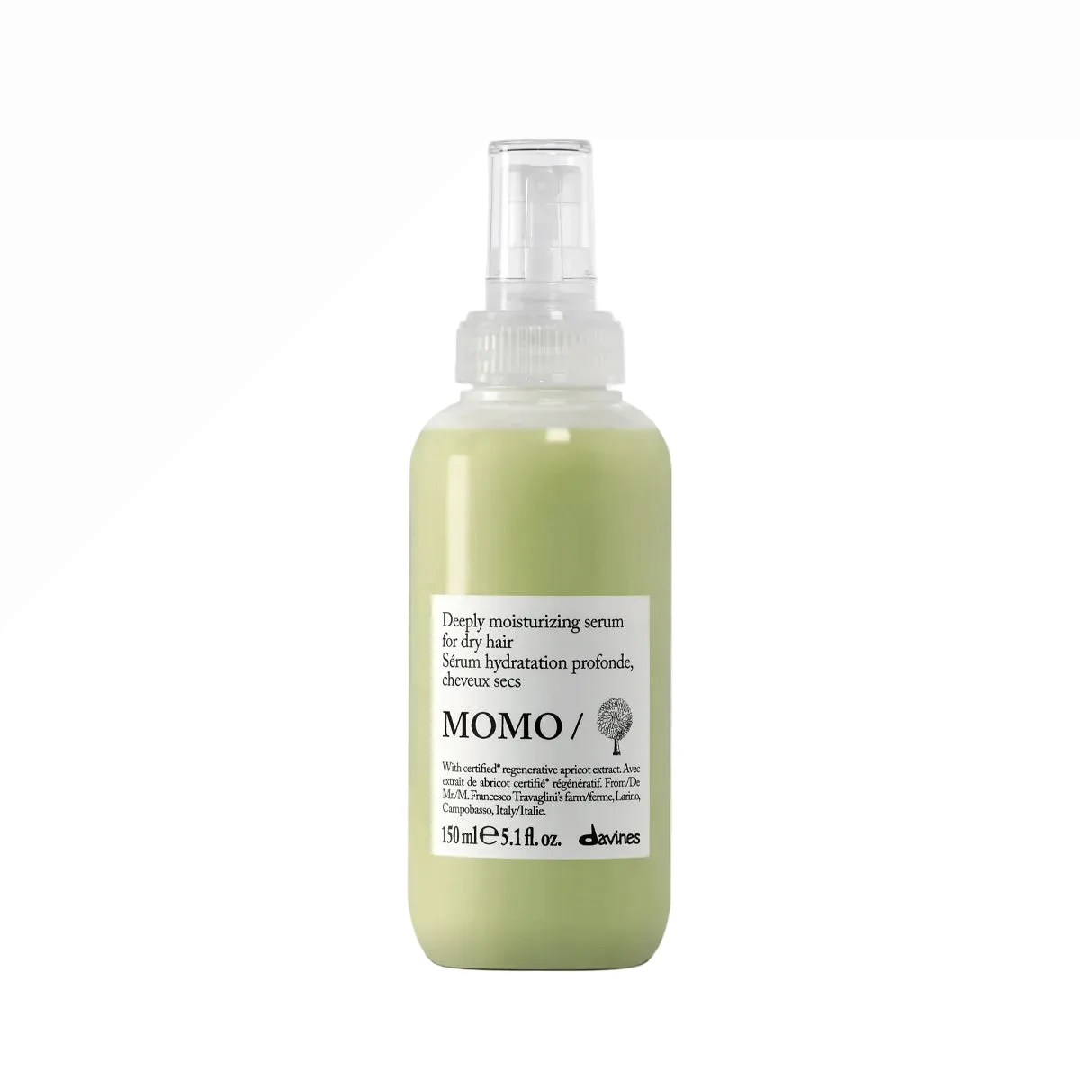 Davines Momo hair serum bottle on a white background